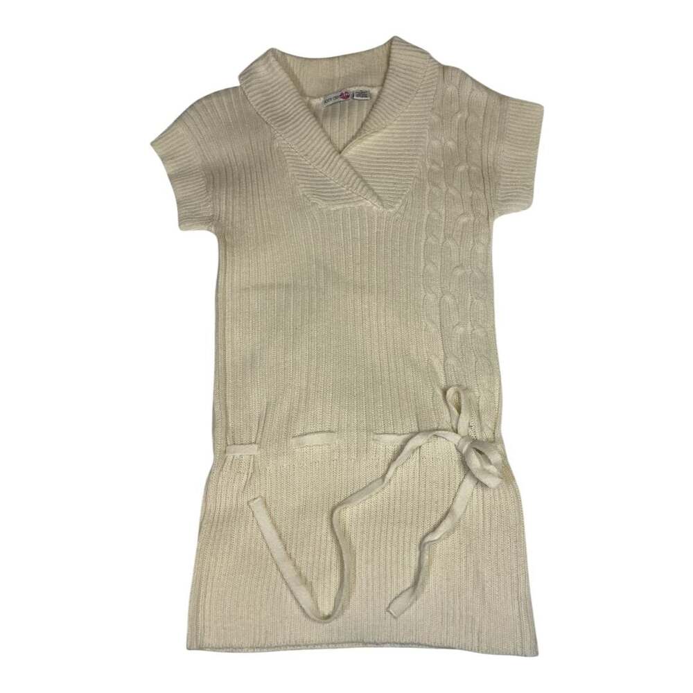 💟Body Central Ivory Ribbed Cable Knit Short Sleeve Sweater Tunic Dress